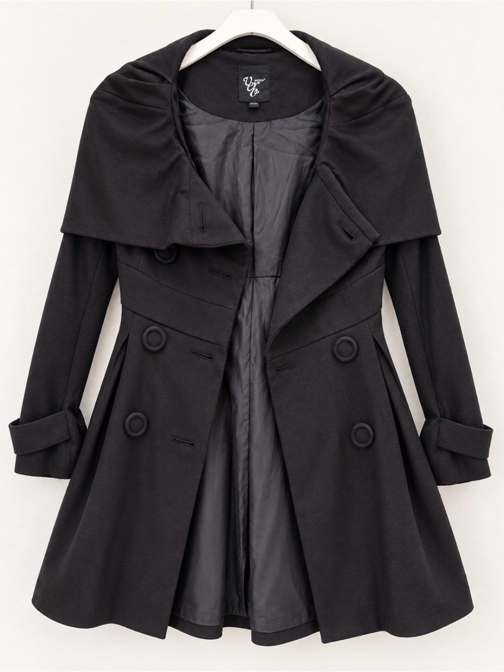 Vero Moda Black Hooded Fit & Flare Double Breasted Coat XS 34 - Picture 3 of 7